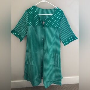 Green Polka Dot and Stripe vintage Dress M